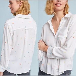 Anthropologie's Rails Kate Popsicles Collared Button Down White Shirt Size Large